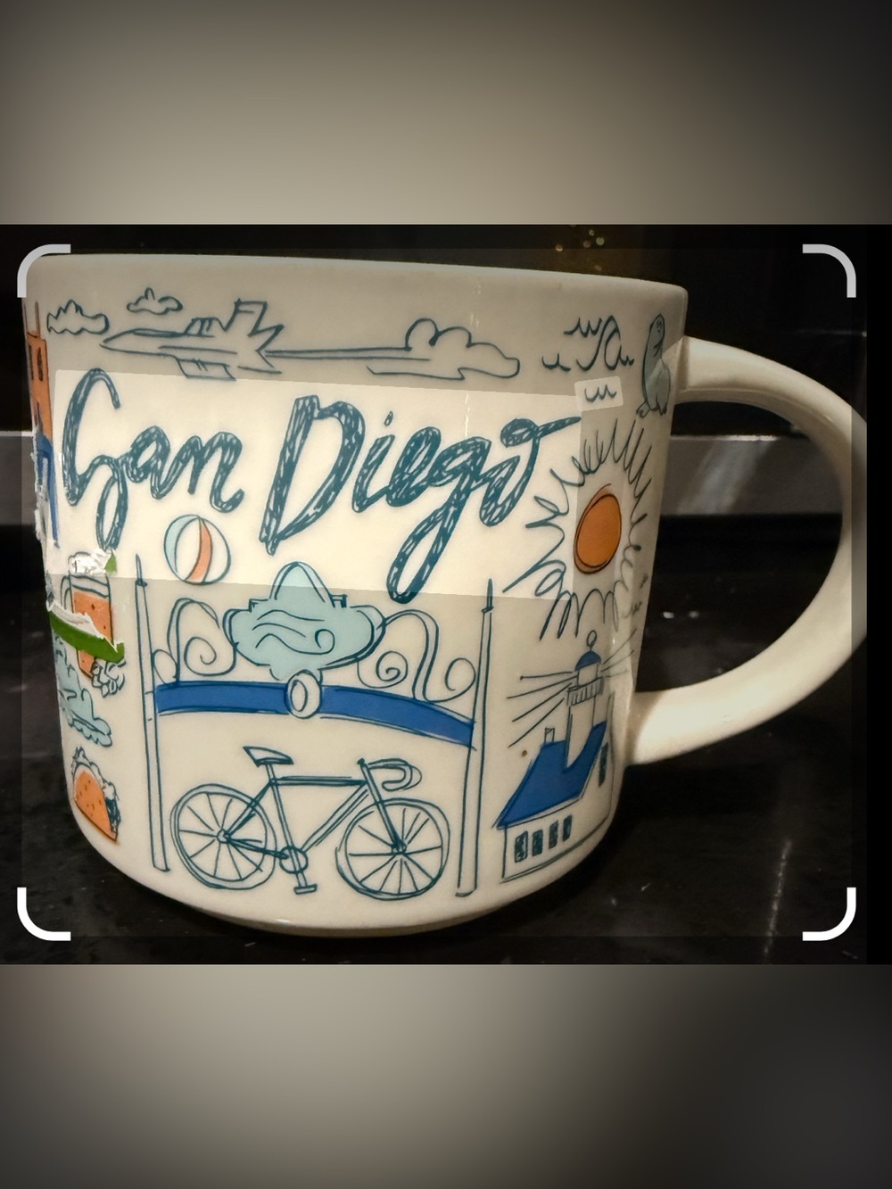 Starbucks San Diego Ceramic Mug - White with Blue and Orange Accents